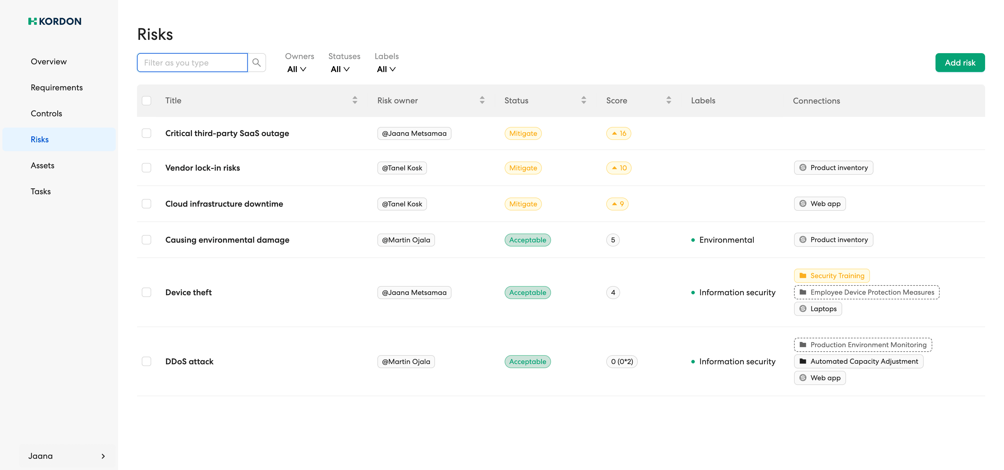 Kordon Integrated Risk Management screenshot